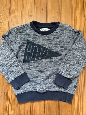 Minymo Hello Graphic Crewneck Sweatshirt - Blue - Size 18 Months